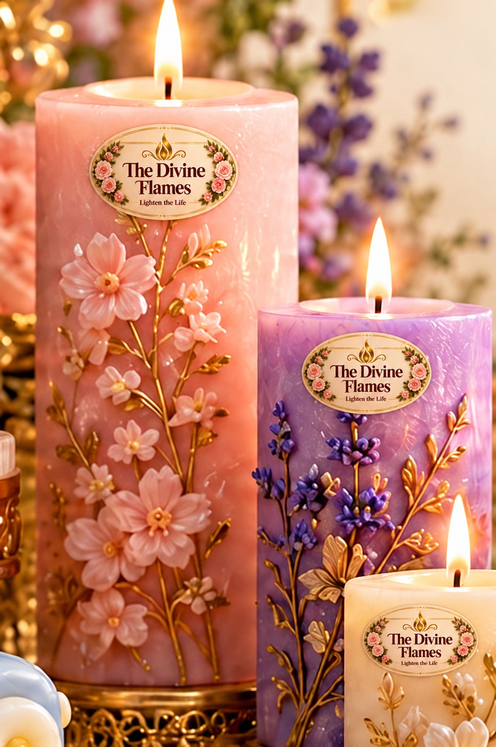 Botanical Pillar Candle — Set of 3